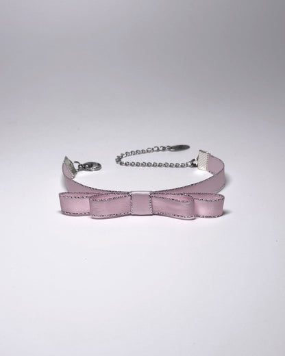Pink Queen Bow Bracelet with Silver Metallic Trim