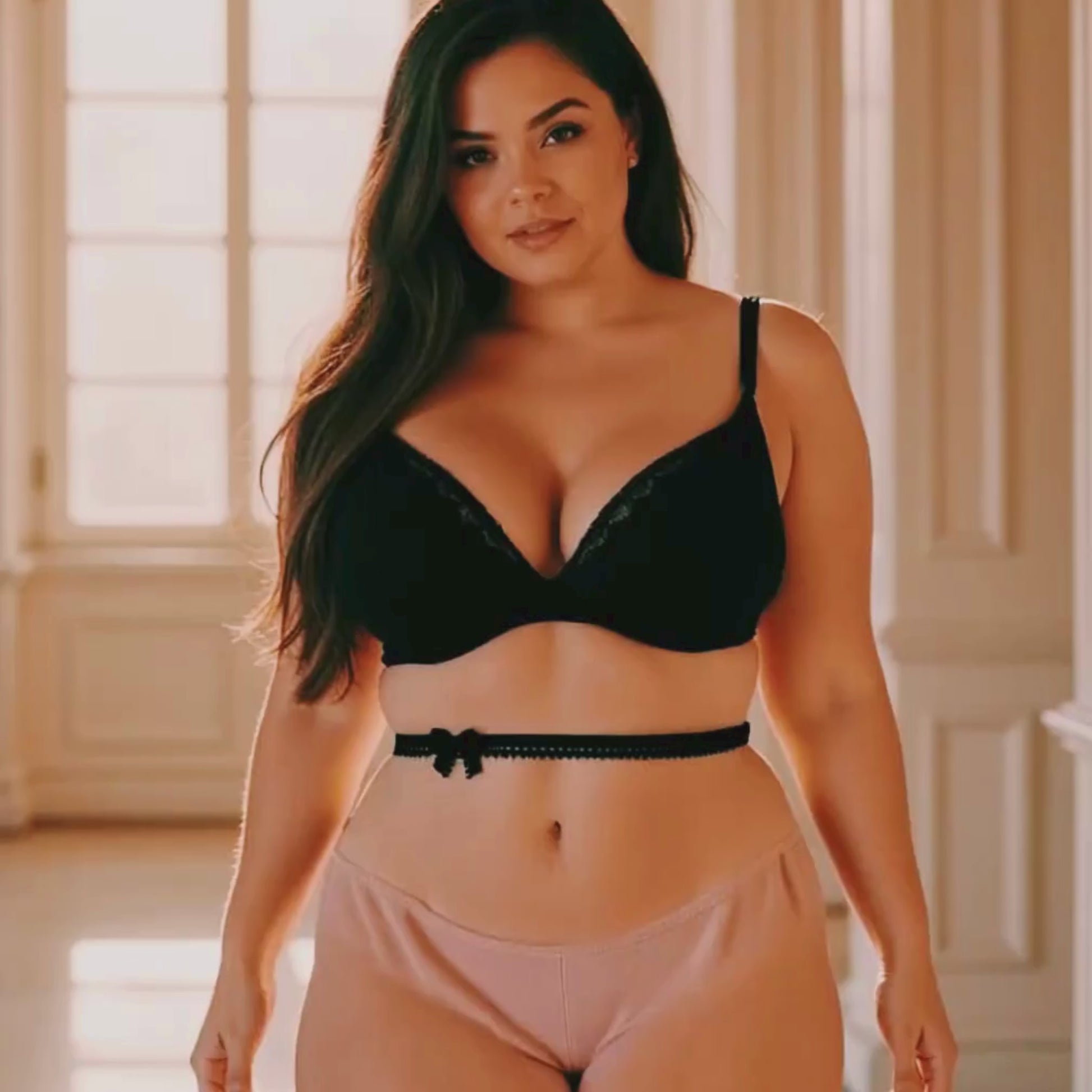 Foxy Black Bow Belt on Plus Size Model