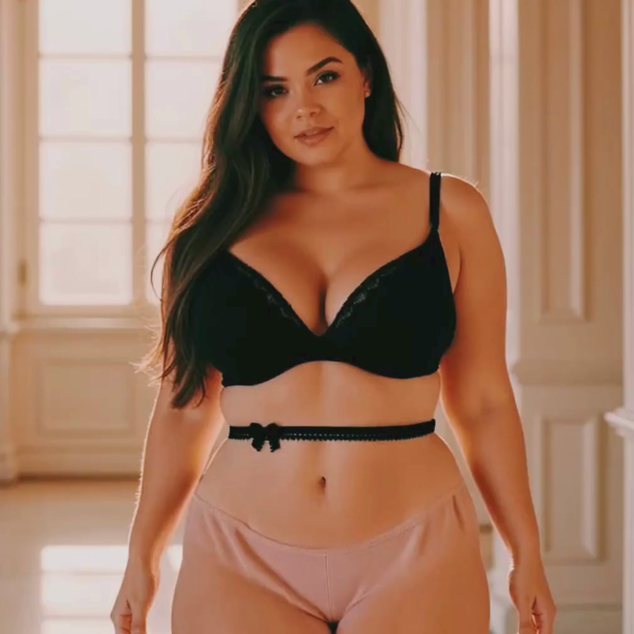 Foxy Black Bow Belt on Plus Size Model