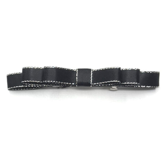 queen black hair bow with silver metallic trim