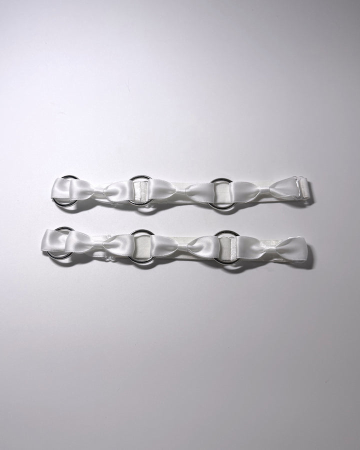 White Bow Leg Garters with stainless steel o rings 