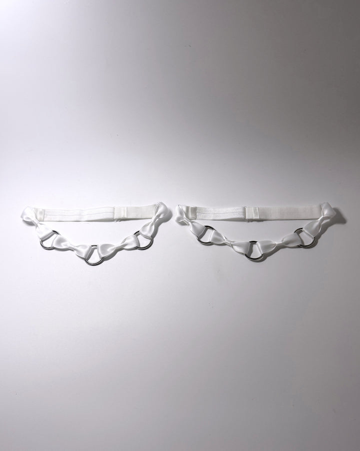 White Bow Leg Garters with stainless steel o rings 