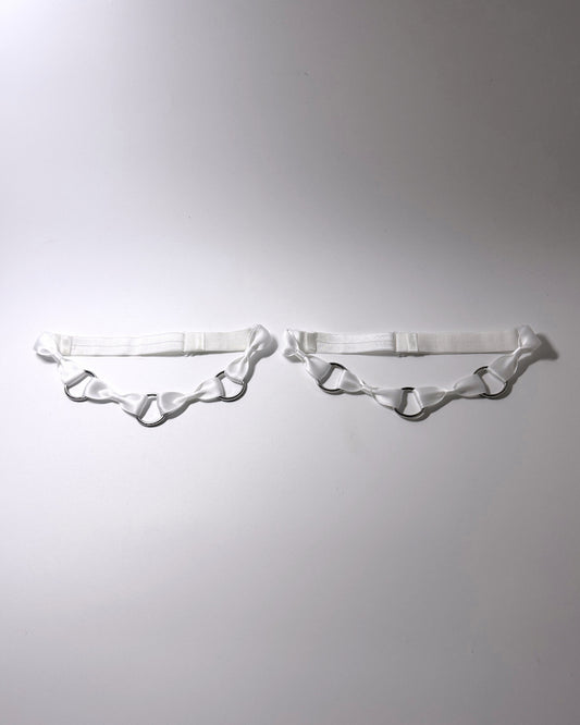 White Bow Leg Garters with stainless steel o rings 