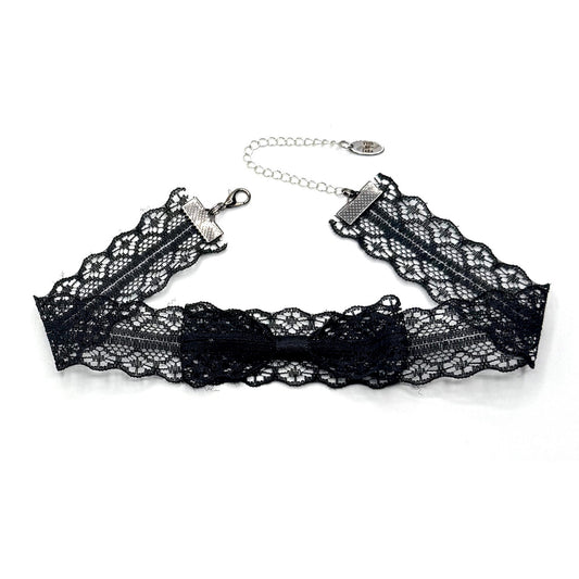 Black lace choker necklace on a white background