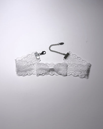 Siren White Lace Bow Choker on light gray background