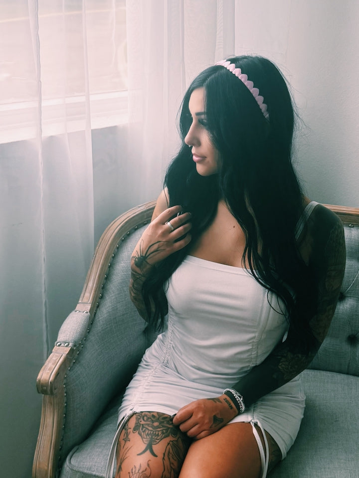 sweetheart pink heart headband in white boudoir