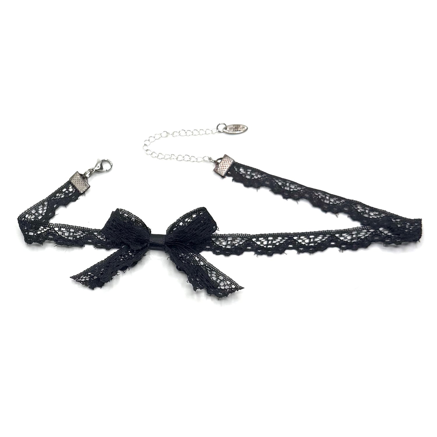 tease black lace bow choker on white background