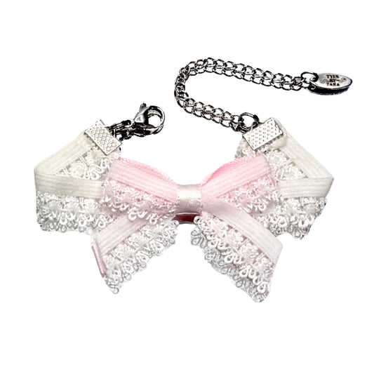 elastic lace white bow bracelet on white background 