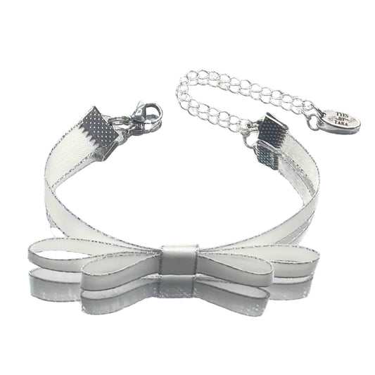 Queen White Bow Bracelet with Silver Metallic Trim on white background