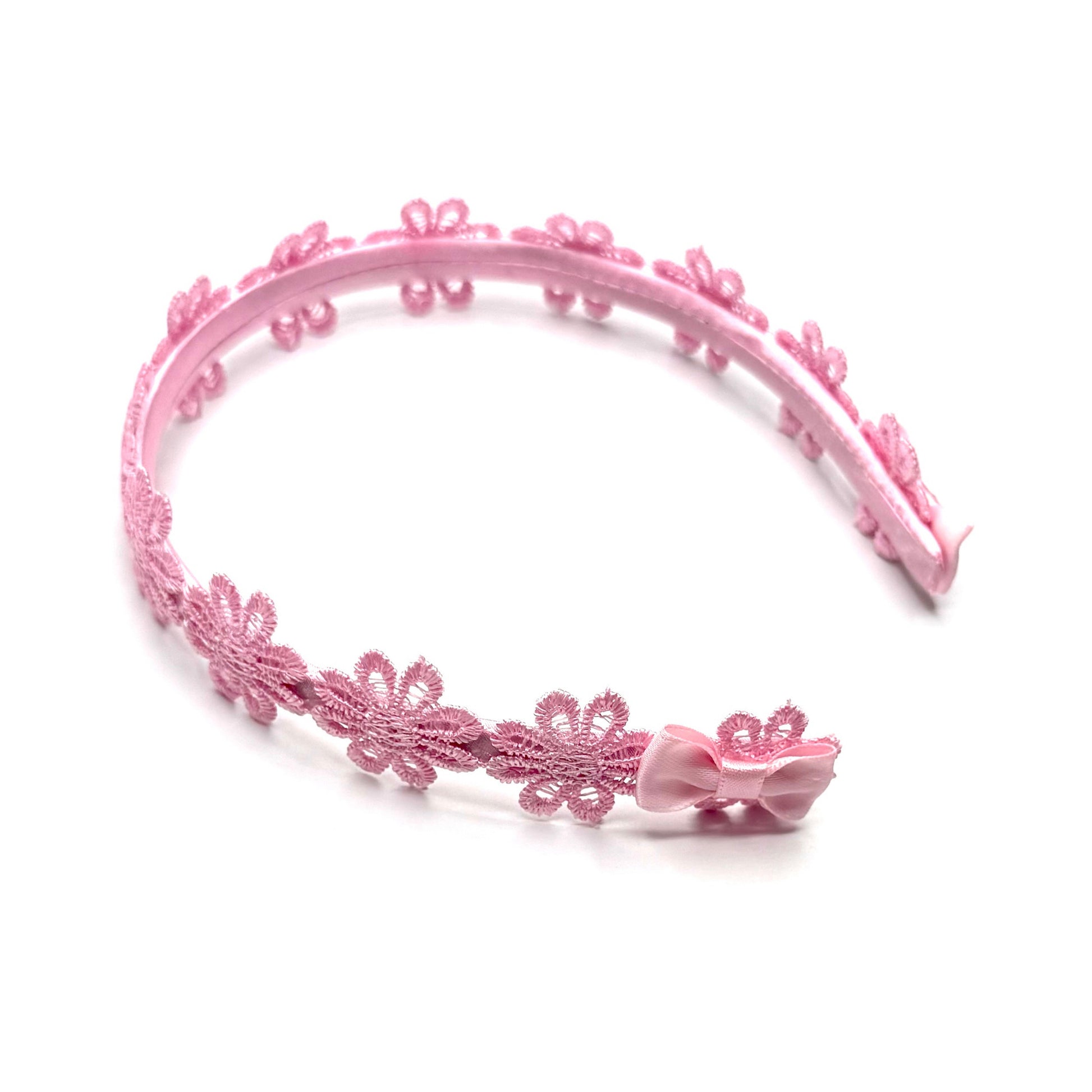 Blossom Pink Flower Headband with Satin petite pink bows