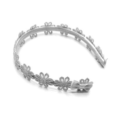 White Flower Bow Headband with White Bows