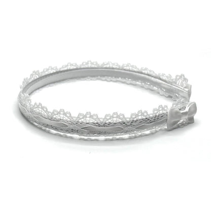 Chantilly White Lace Bow Headband Side View