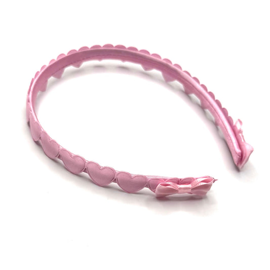 Pink Heart Headband with Pink Bows on White Background