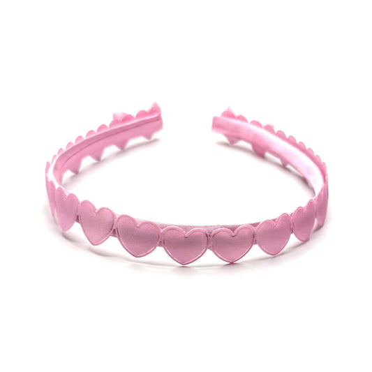 Pink Heart Headband with Pink Bows on White Background Top View