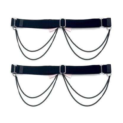 adjustable straps on vice pink bow leg garters