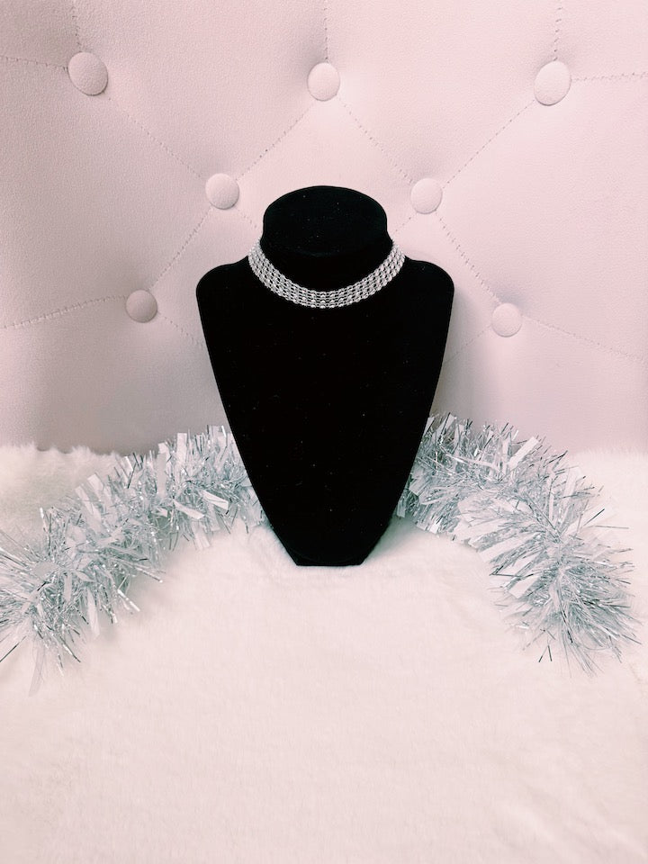 vixen white sparkly bow choker 