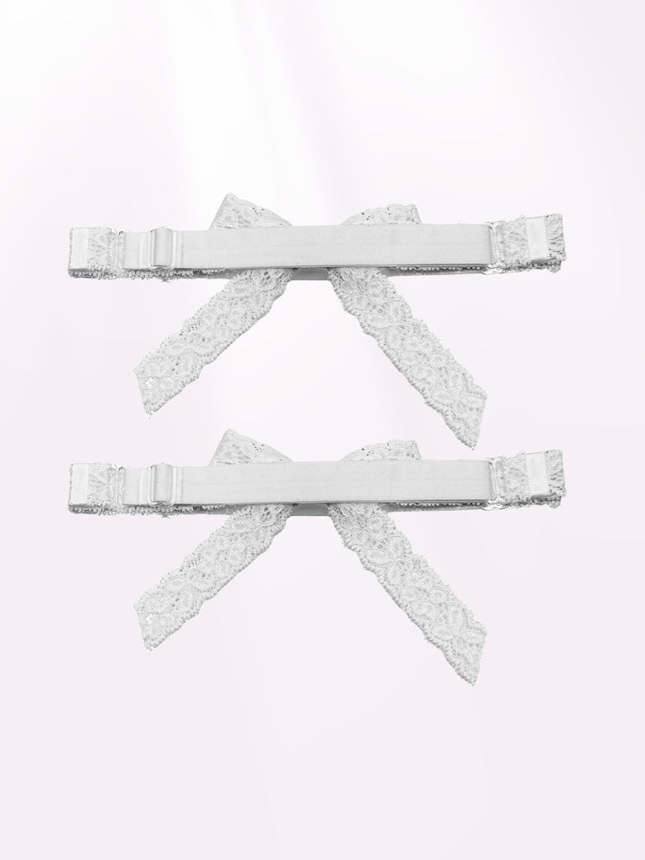 Back View Bougee White Lace Bow Leg Garters