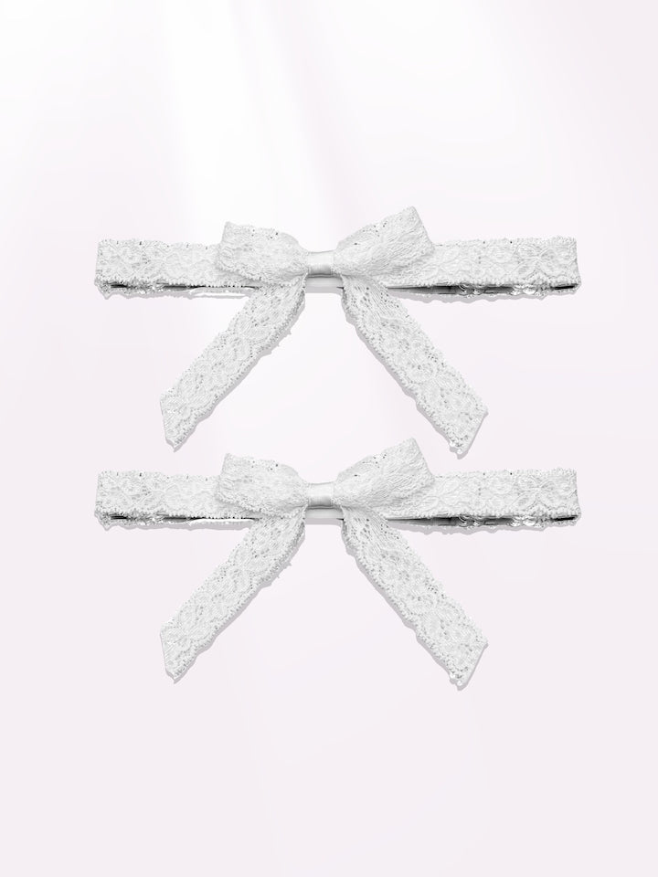 White Bougee Lace Bow Leg Garters