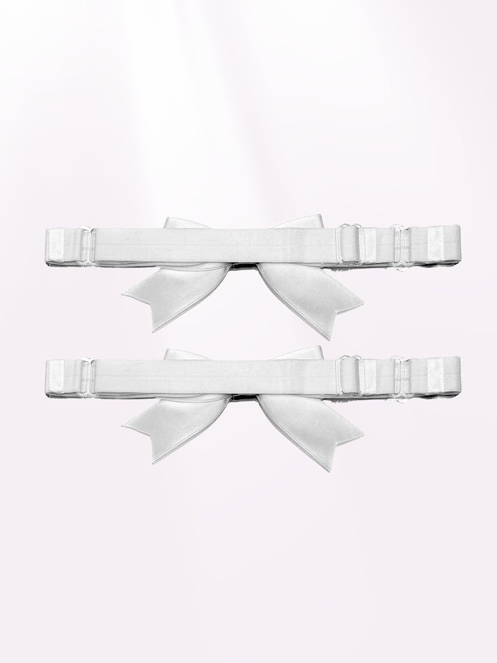 Back View White Bow Leg Garters