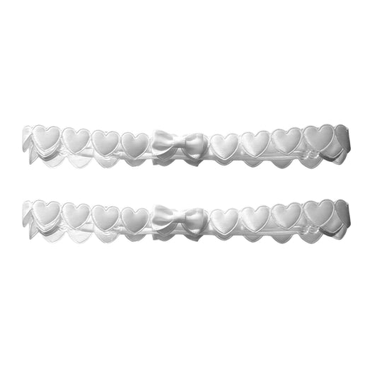 white heart bow leg garters with soft elastic adjustable strap