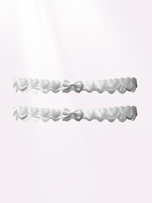 white heart leg garters with white bows