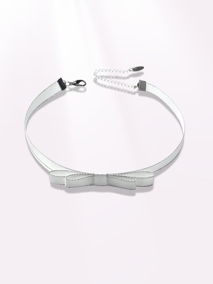 White Silver Bow Choker