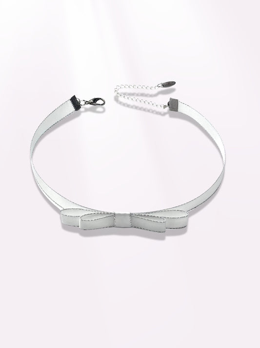 White Silver Bow Choker