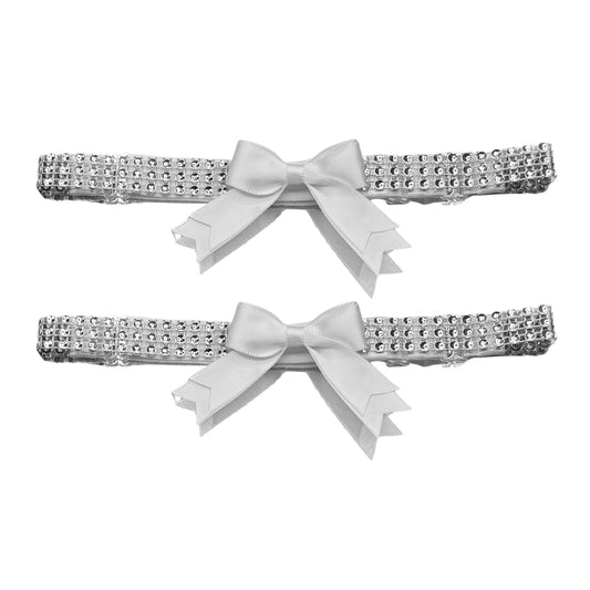 princesa white sparkly bow leg garters on white background