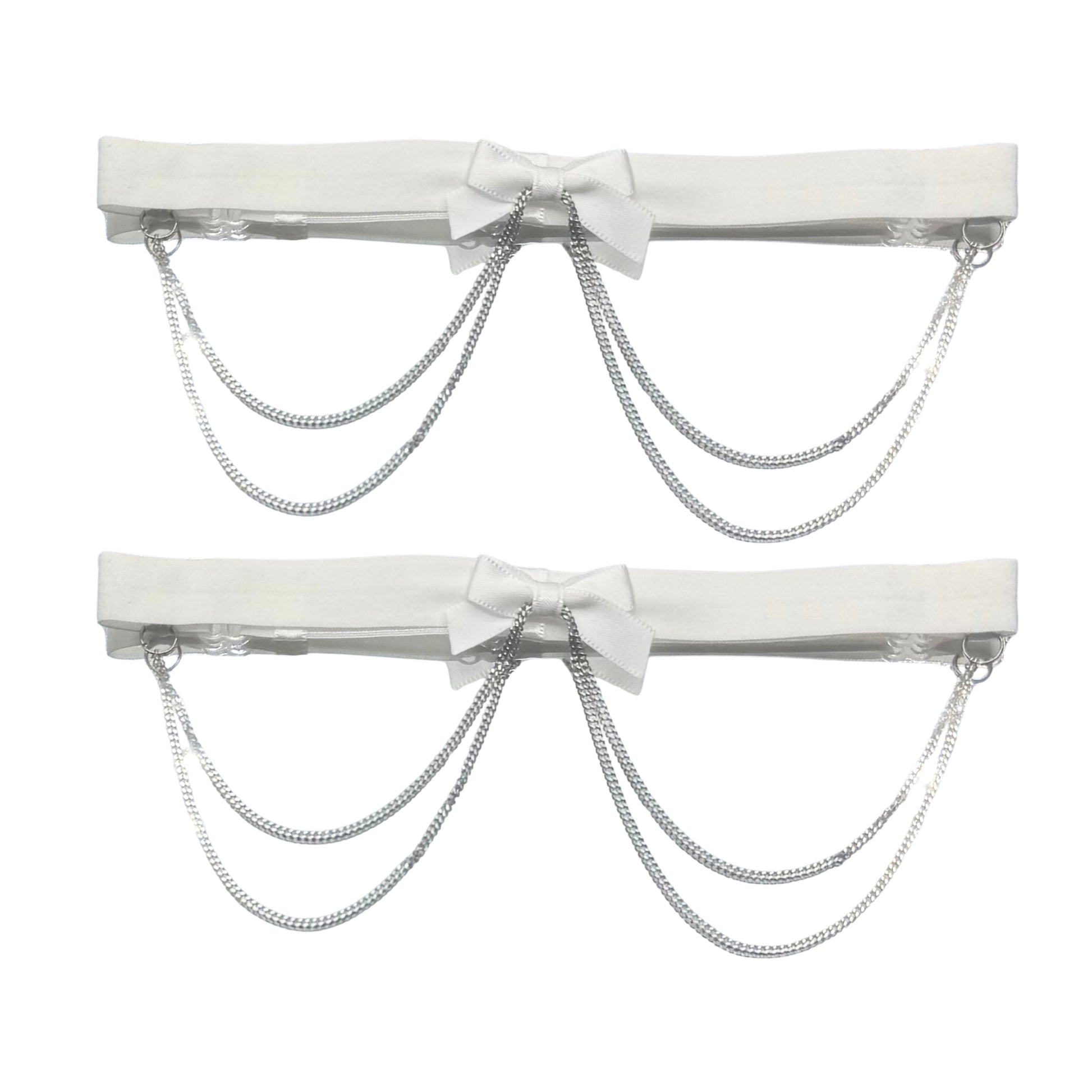 white vice leg garters with silver chain