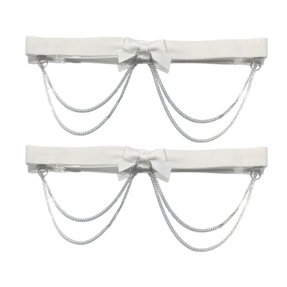 white vice leg garters with silver chain