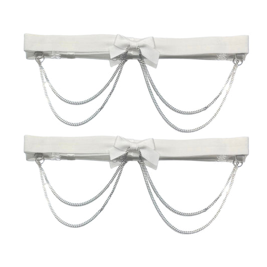 white vice leg garters with silver chain